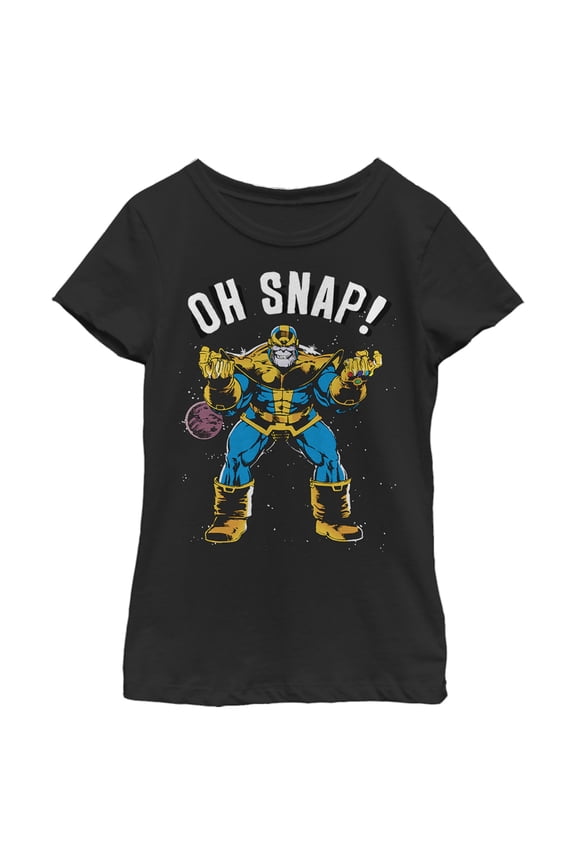 Girl's Marvel Thanos Retro Oh Snap  Graphic Tee Black Large