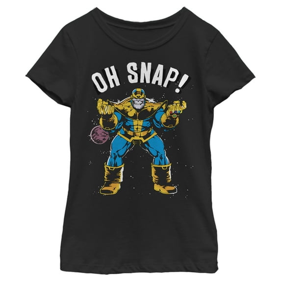 Girl's Marvel Thanos Retro Oh Snap Graphic Tee Black Small
