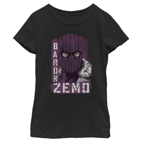 Girl's Marvel The Falcon and the Winter Soldier Baron Zemo Close-Up  Graphic Tee Black X Small
