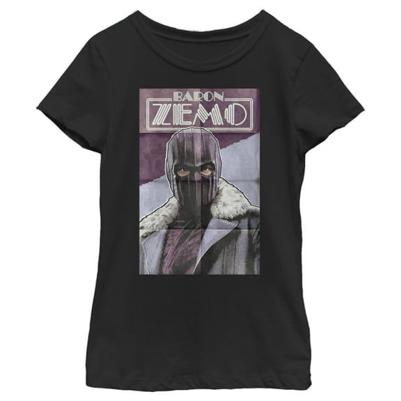 Girl's Marvel The Falcon and the Winter Soldier Baron Zemo Portrait  Graphic Tee Black Medium