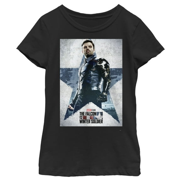 Girl's Marvel The Falcon and the Winter Soldier Bucky Poster  Graphic Tee Black Small