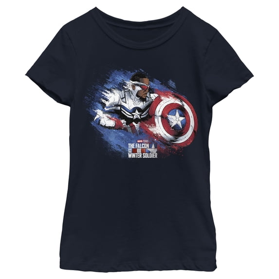Girl's Marvel The Falcon and the Winter Soldier Captain America Paint Graphic Tee Navy Blue Large
