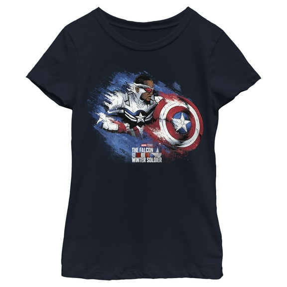 Girl's Marvel The Falcon and the Winter Soldier Captain America Paint  Graphic Tee Navy Blue X Large