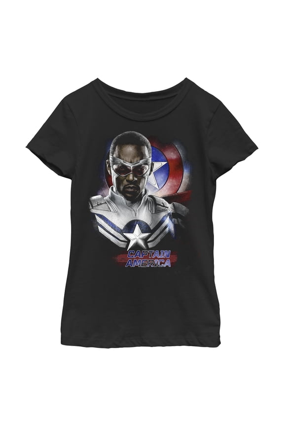 Girl's Marvel The Falcon and the Winter Soldier Captain America Pose Sam Graphic Tee Black Large