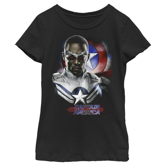 Girl's Marvel The Falcon and the Winter Soldier Captain America Pose Sam Graphic Tee Black Medium
