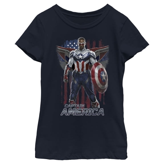 Girl's Marvel The Falcon and the Winter Soldier Captain America Ready Graphic Tee Navy Blue Small