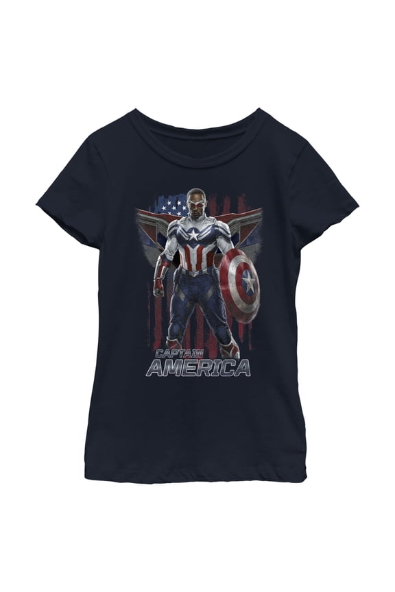 Girl's Marvel The Falcon and the Winter Soldier Captain America Ready Graphic Tee Navy Blue Small