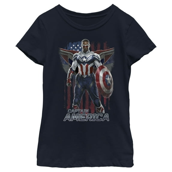 Girl's Marvel The Falcon and the Winter Soldier Captain America Ready Graphic Tee Navy Blue X Small