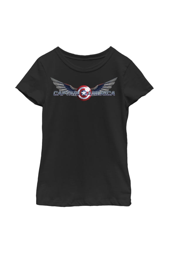 Girl's Marvel The Falcon and the Winter Soldier Captain America Shield with Wings Graphic Tee Black X Large