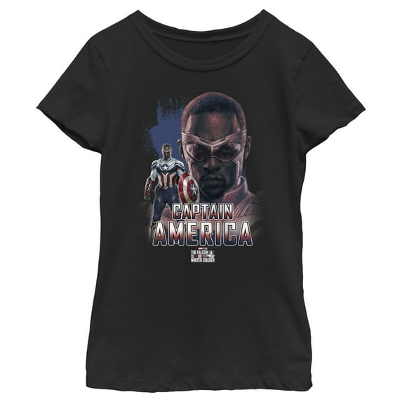 Girl's Marvel The Falcon and the Winter Soldier Captain America Stance Graphic Tee Black Small