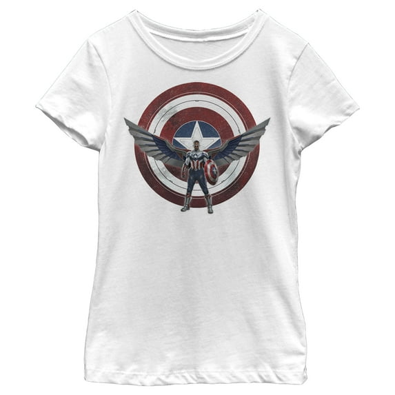 Girl's Marvel The Falcon and the Winter Soldier Sam Wilson Shield Graphic Tee White X Large