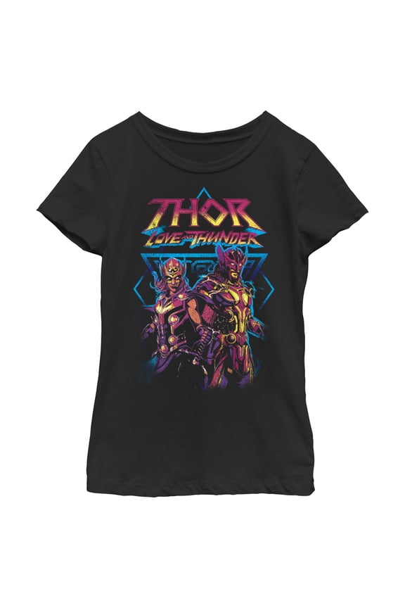 Girl's Marvel: Thor: Love and Thunder Distressed Main Characters  Graphic Tee Black Small