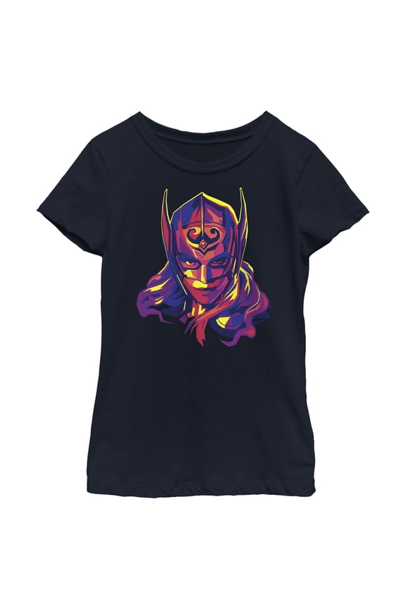 Girl's Marvel: Thor: Love and Thunder Jane Foster Portrait Graphic Tee Navy Blue Small