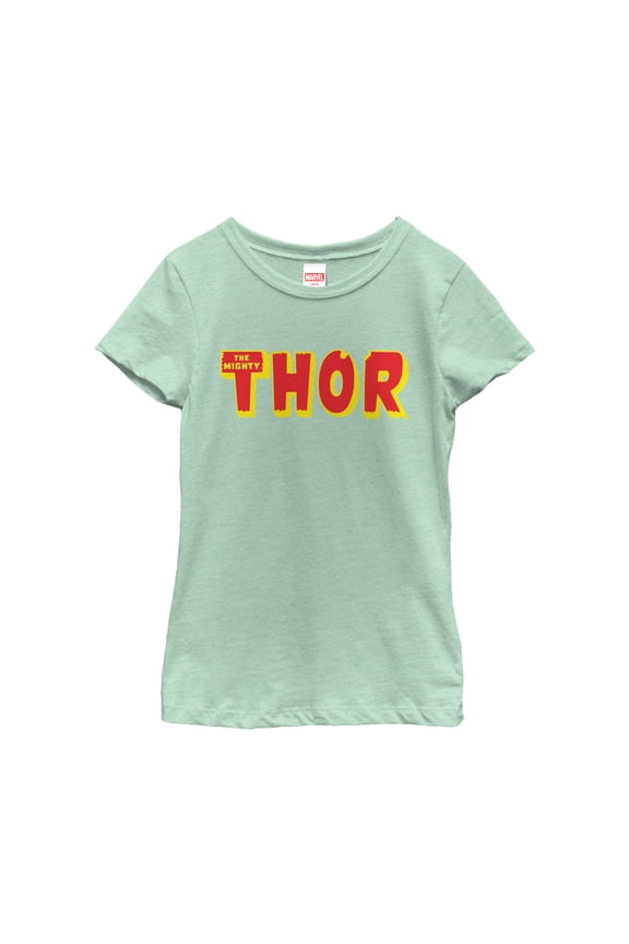 Girl's Marvel Thor Text Logo Graphic Tee Mint Large