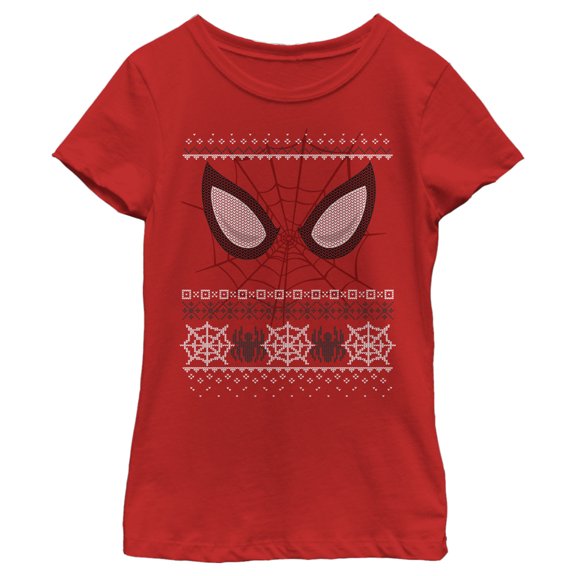 Girl's Marvel Ugly Christmas Spider-Man Mask Graphic Tee Red X Small