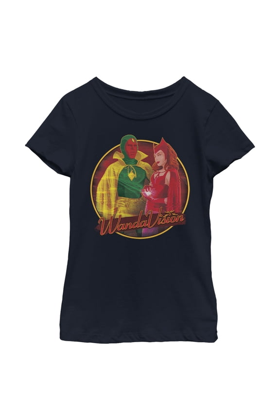 Girl's Marvel WandaVision Halloween Wanda and Vision Graphic Tee Navy Blue Large