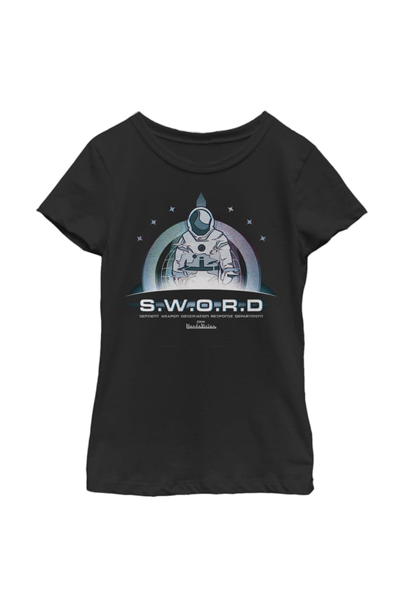 Girl's Marvel WandaVision S.W.O.R.D Logo Graphic Tee Black Large