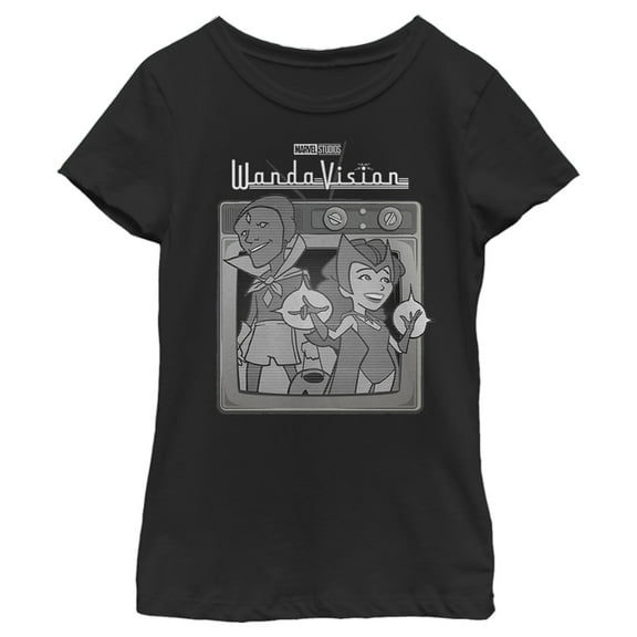 Girl's Marvel WandaVision Vintage TV  Graphic Tee Black Large