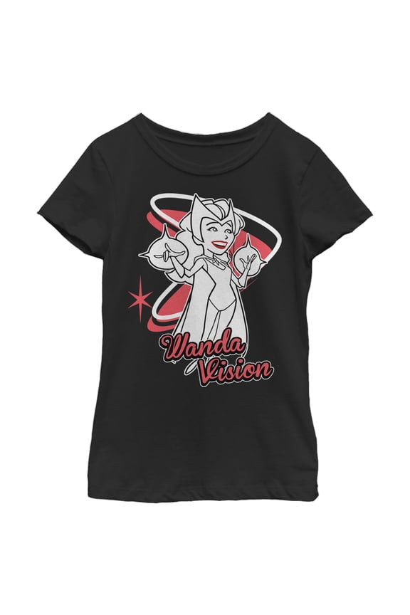 Girl's Marvel WandaVision Wanda Cartoon Graphic Tee Black Medium
