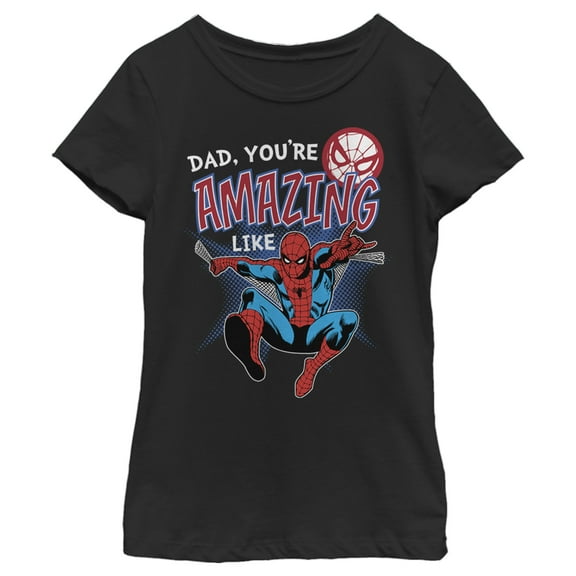 Girl's Marvel Webbed Spider-Man Amazing Dad  Graphic Tee Black X Small