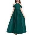 thumbnail image 1 of Girl's Maxi Gowns Solid Color Off-Shoulder Junior Bridesmaid Dresses, Comfortable Chiffon Performance Elegant Party Long Dress Kids Christmas Dresses Khaki 8-9Y, 1 of 5
