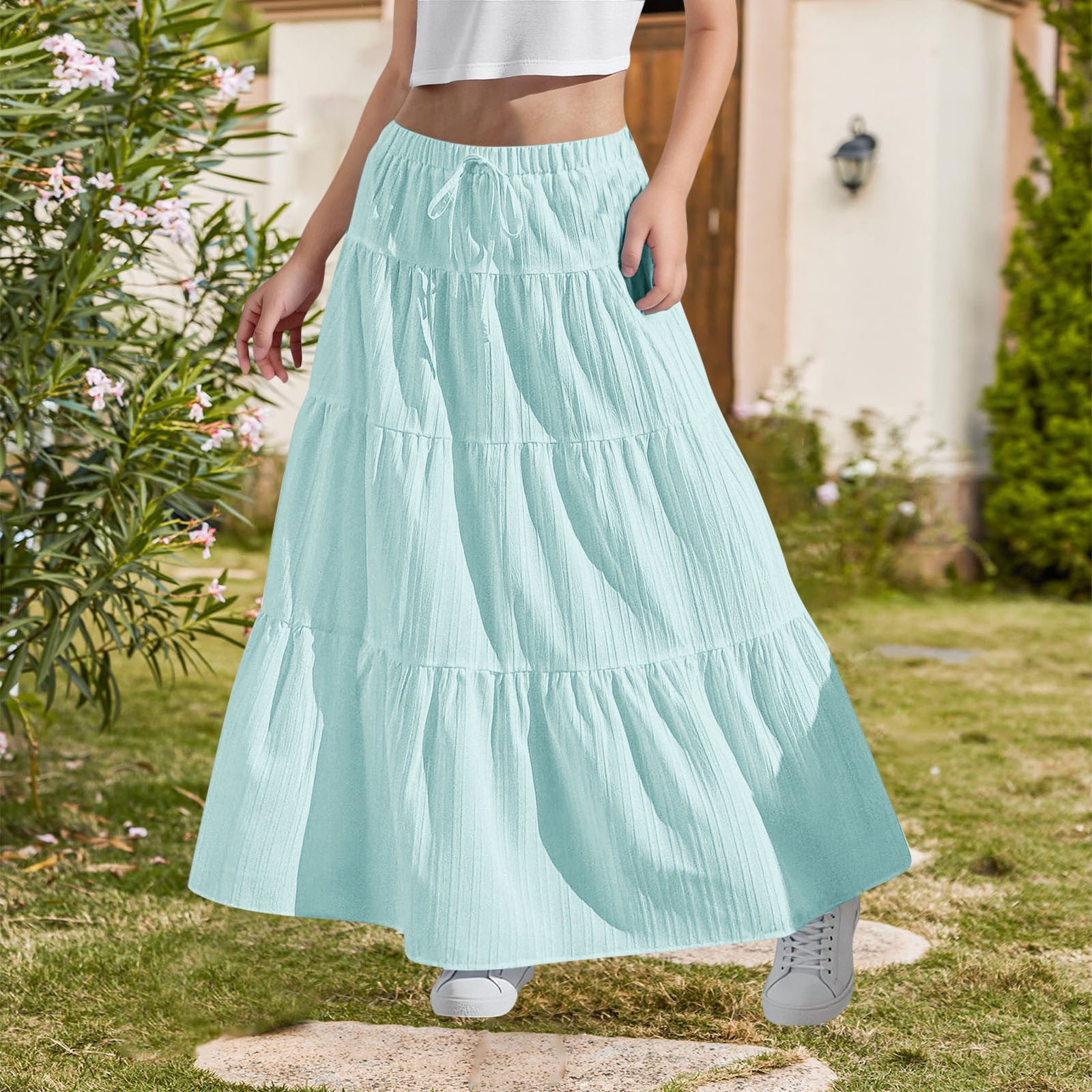 Yoeasy Women's Printed Pleated Hem Long Skirt - Elastic High Waist, Flowy A-Line Maxi Skirt For Casual & Beach - View #13