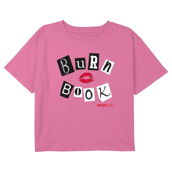 Girl's Mean Girls Burn Book Kiss Graphic Cropped T-Shirt Light Pink X Large
