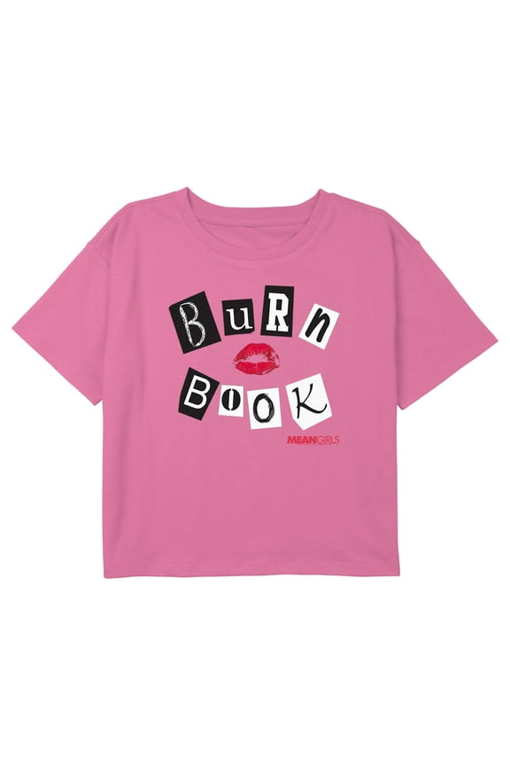 Girl's Mean Girls Burn Book Kiss Graphic Cropped T-Shirt Light Pink X Large