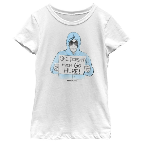 Girl's Mean Girls Dam She Doesn't Even Go Here Distressed Graphic Tee White Large