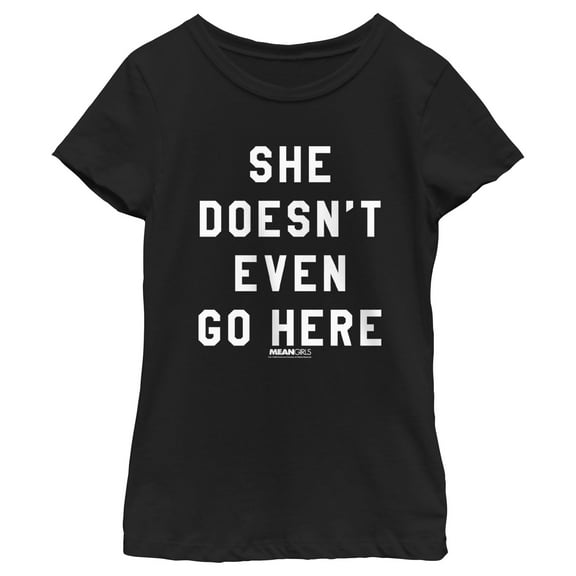 Girl's Mean Girls She Doesn't Even Go Here Black Bold Graphic Tee Black X Large