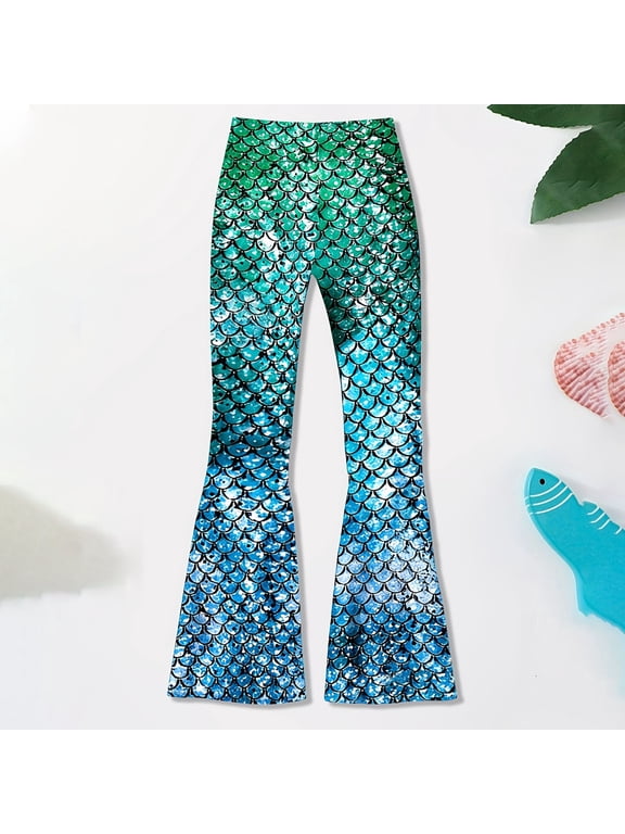 Girl's Mermaid Tail Leggings with Gradient Scale Printed Flared Leg Pants For Girls Playwear Soft Stretch Dance Trousers Bottom