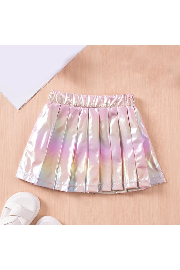 Girl's Metallic Pleated Skirt, Dance a Line Flowy Sparkly Mini Skirts Girls Ballet Skirt 1Y
