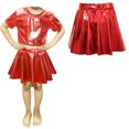 thumbnail image 1 of Girl's Metallic Skirt Elastic Waist Pleated A-Line Red Tutu Summer Princess Party Dress, 1 of 6