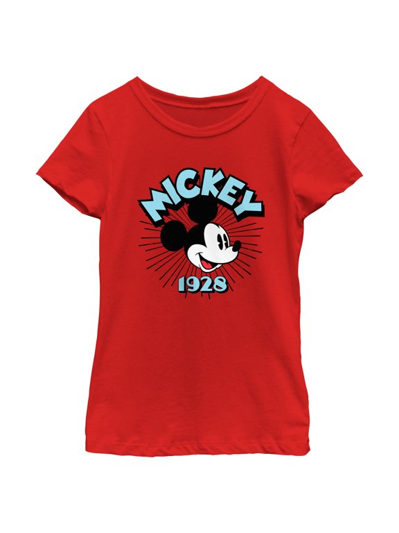 Girl's Mickey & Friends 1928 Face Graphic Tee Red Large