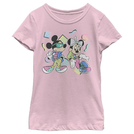 Girl's Mickey & Friends '80s Minnie and Mickey Mouse Graphic Tee Light Pink Small