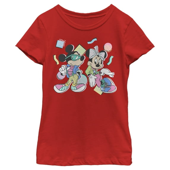 Girl's Mickey & Friends '80s Minnie and Mickey Mouse Graphic Tee Red Medium