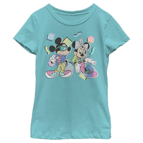 Girl's Mickey & Friends 80s Minnie and Mickey Mouse Graphic Tee Tahiti Blue Large