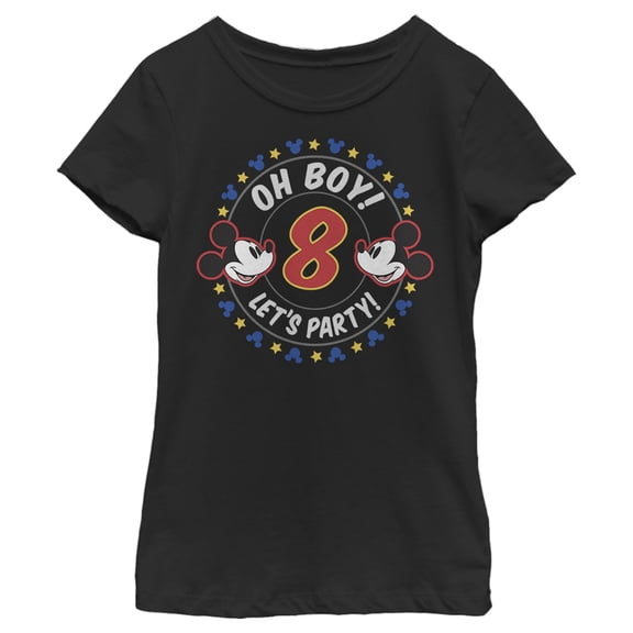 Girl's Mickey & Friends 8th Birthday Let's Party Graphic Tee Black Small