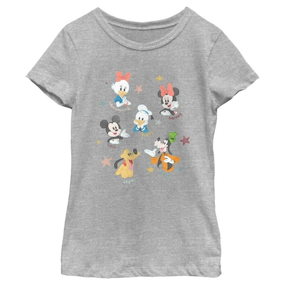 Girl's Mickey & Friends Adorable Sketch Portraits  Graphic Tee Athletic Heather Medium