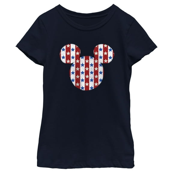 Girl's Mickey & Friends Americana Head Icon Graphic Tee Navy Blue Small