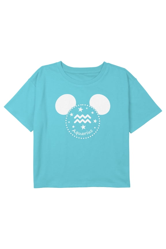 Girl's Mickey & Friends Aquarius Mousey Silhouette Graphic Cropped T-Shirt Blue X Large