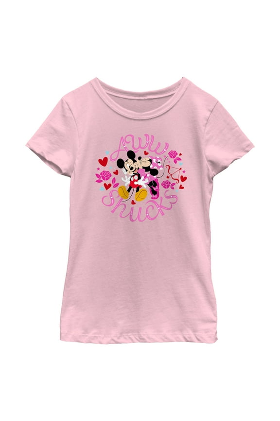 Girl's Mickey & Friends Aww Shucks Minnie Kiss Graphic Tee Light Pink Medium