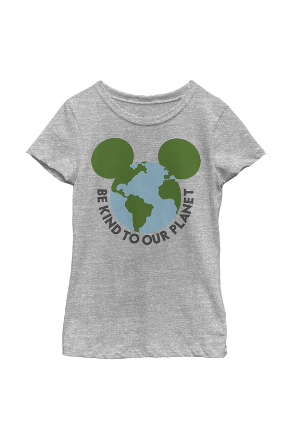Girl's Mickey & Friends Be Kind to Our Planet Mickey Mouse Logo  Graphic Tee Athletic Heather Medium