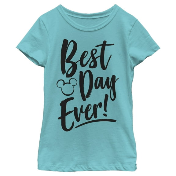 Girl's Mickey & Friends Best Day Ever  Graphic Tee Tahiti Blue Medium