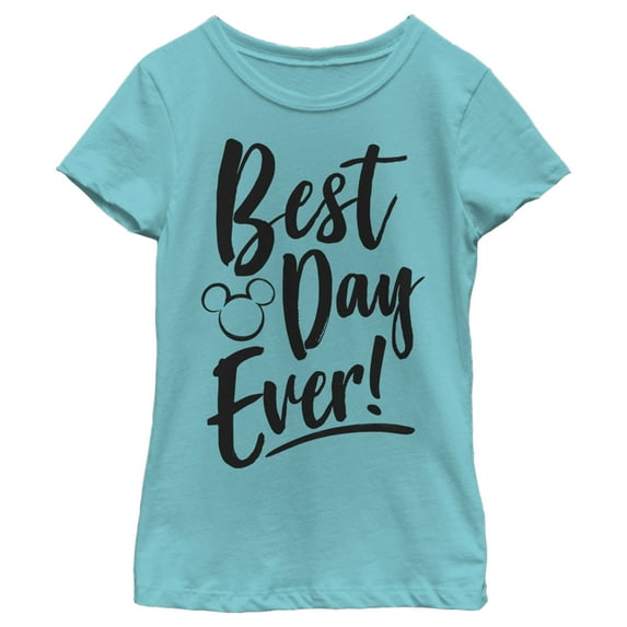 Girl's Mickey & Friends Best Day Ever Graphic Tee Tahiti Blue Medium