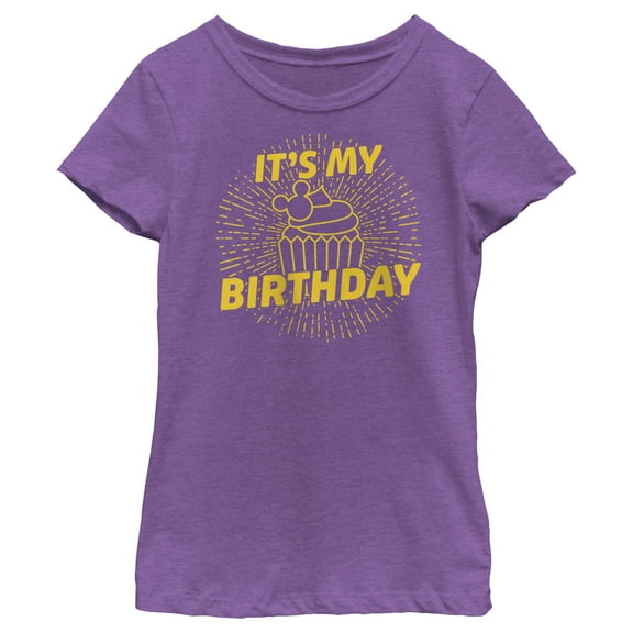 Girl's Mickey & Friends Birthday Cupcake Graphic Tee Purple Berry Small