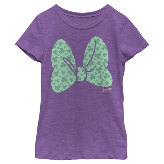 Girl's Mickey & Friends Bow Tie With Clovers Graphic Tee Purple Berry Large