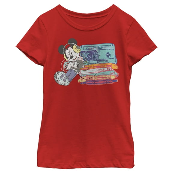 Girl's Mickey & Friends Cassette Lean  Graphic Tee Red Medium