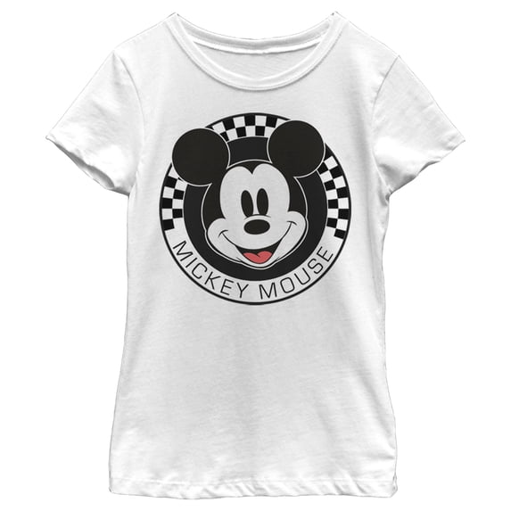 Girl's Mickey & Friends Checkered Mickey Mouse Portrait Graphic Tee White Medium