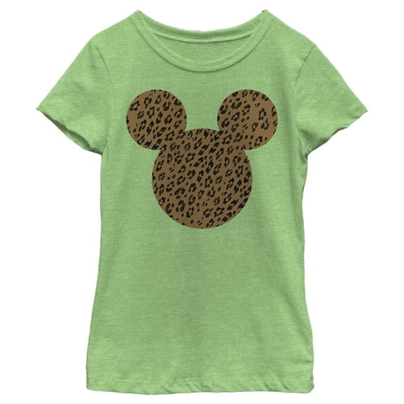 Girl's Mickey & Friends Cheetah Silhouette Graphic Tee Green Apple Large